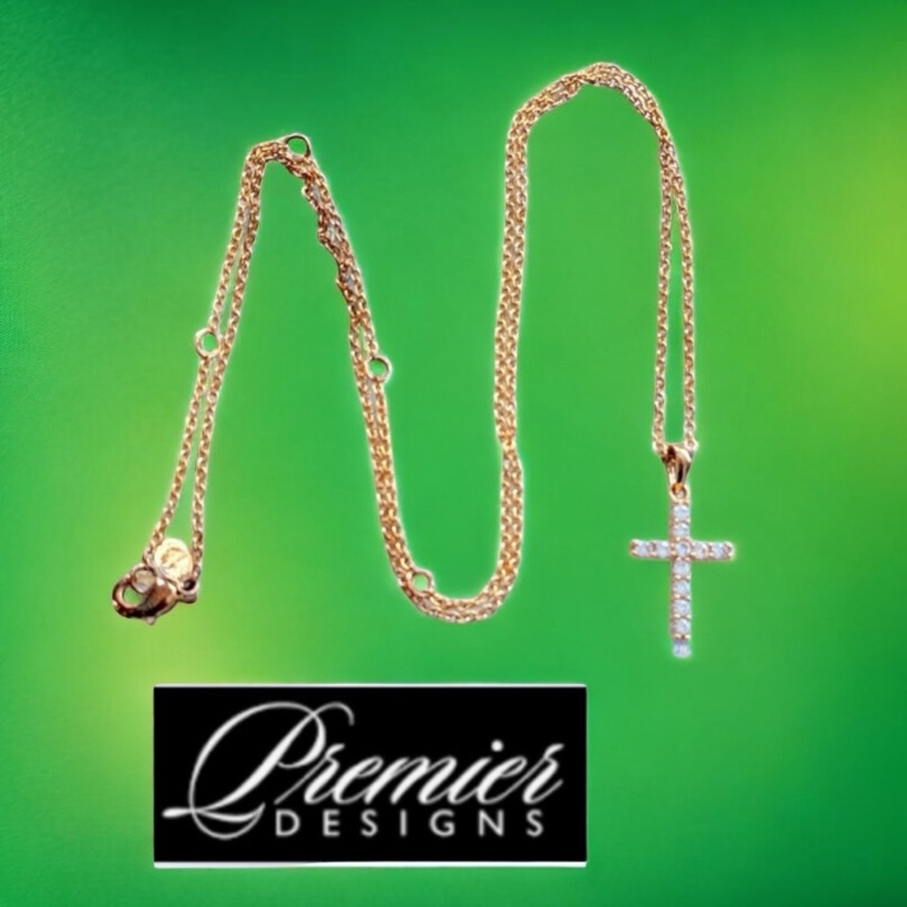 Premier Designs Rhinestone Cross Necklace Adjustable Chain 16" to 20" - Picture 13 of 15